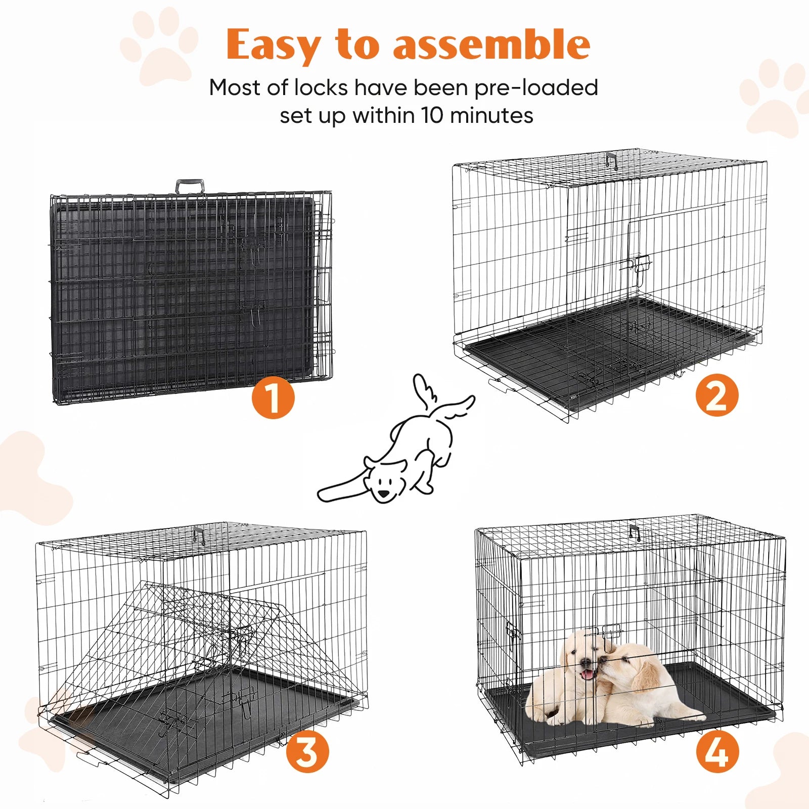 Double Door Folding Dog Cage