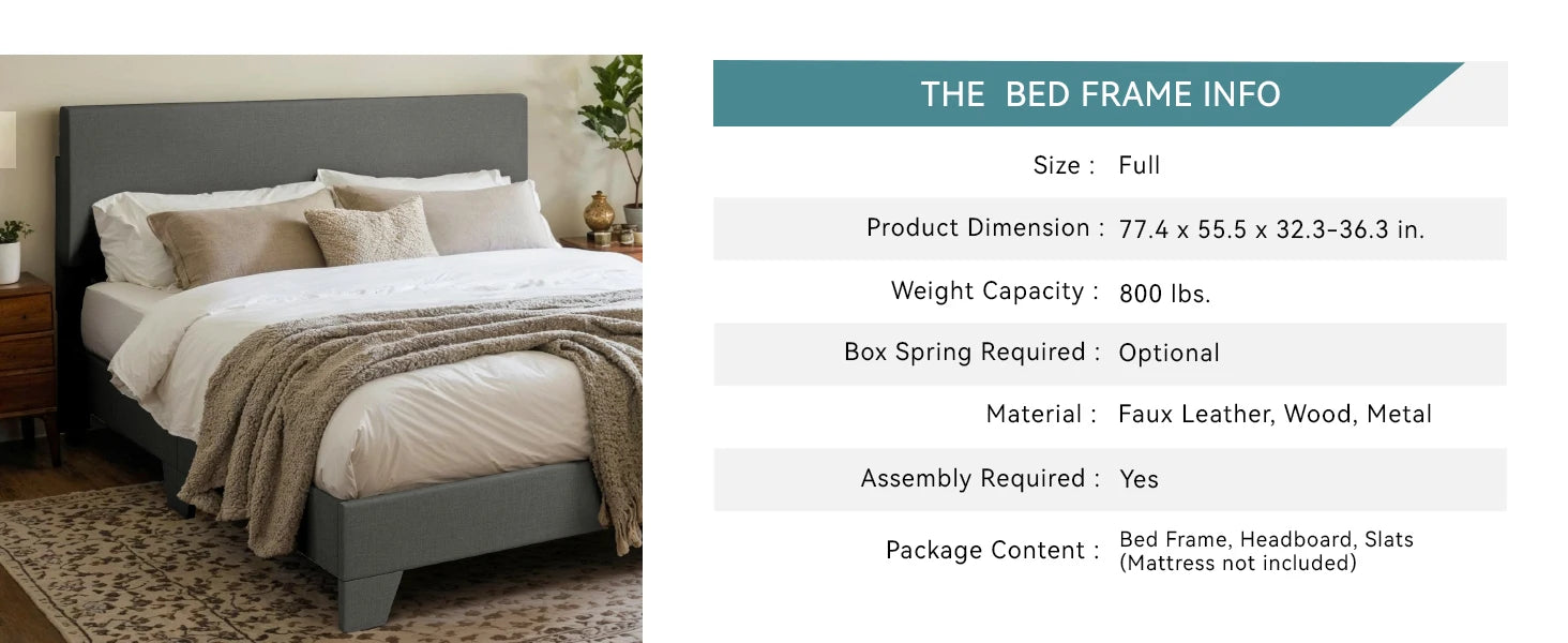 Adjustable Upholstered Headboard & Bed Frame