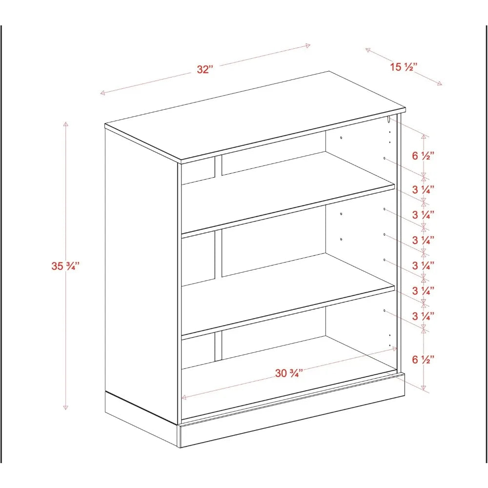 Solid Wood Bookcase - 3-Tier Floor Standing Bookshelf - 36" Short Storage Shelf