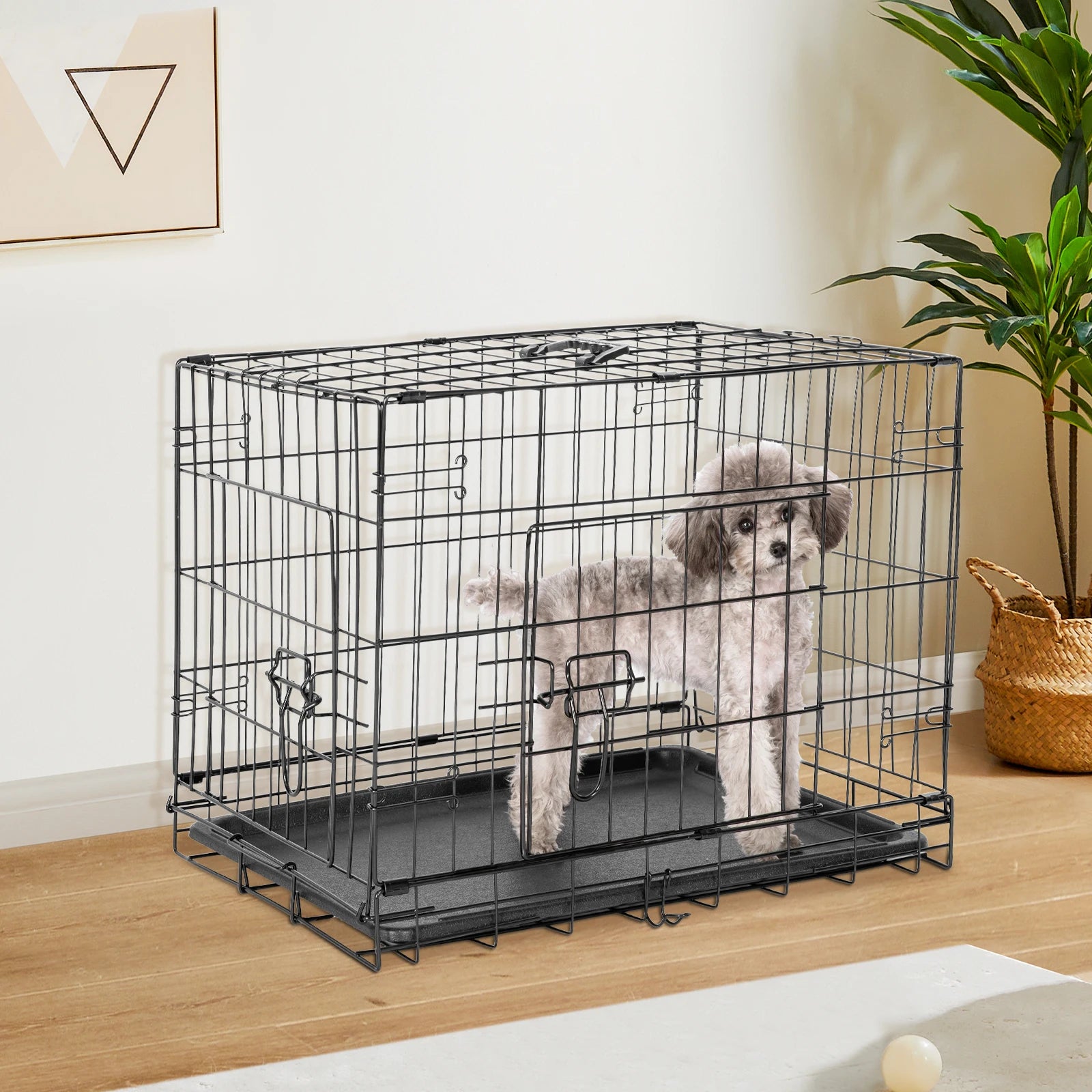 Double Door Folding Dog Cage