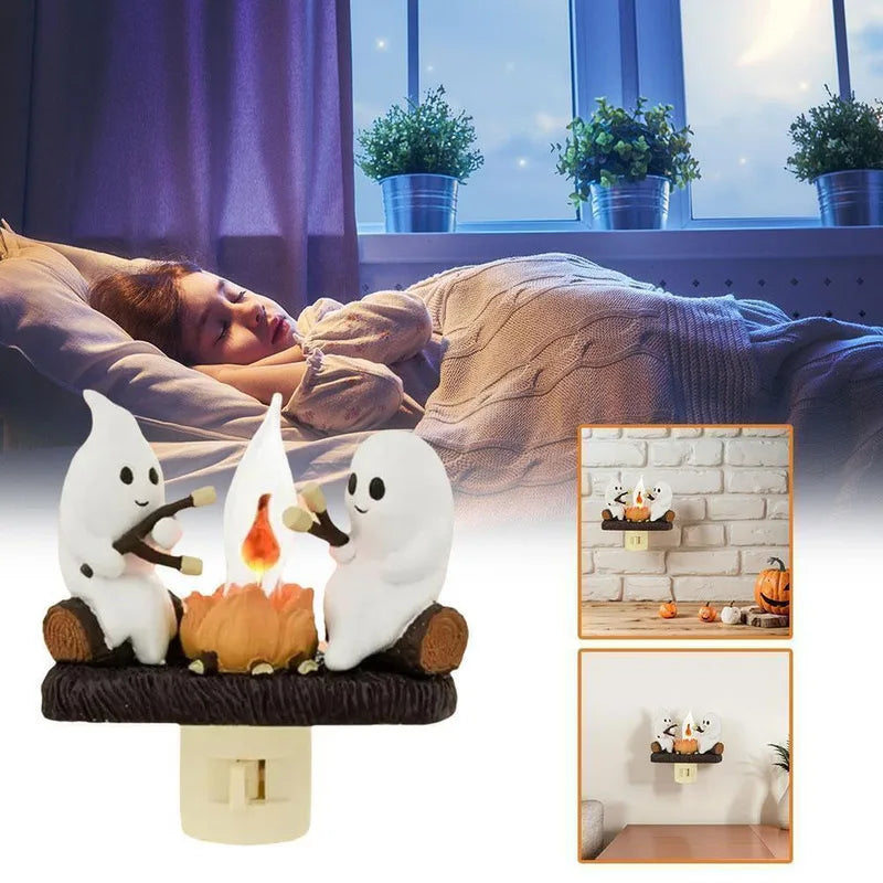 Adorable Ghost Roasting S'mores At Campfire Nightlight