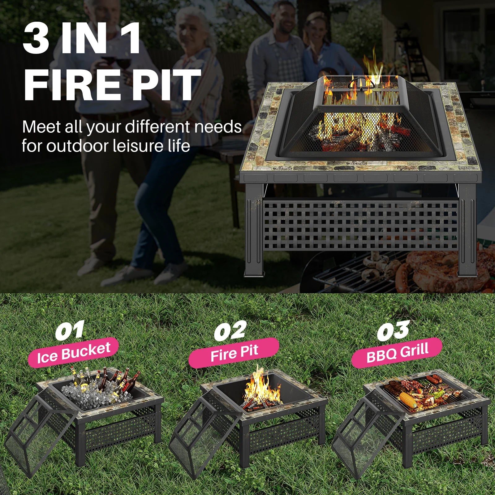 3-in-1 Multipurpose Firepit
