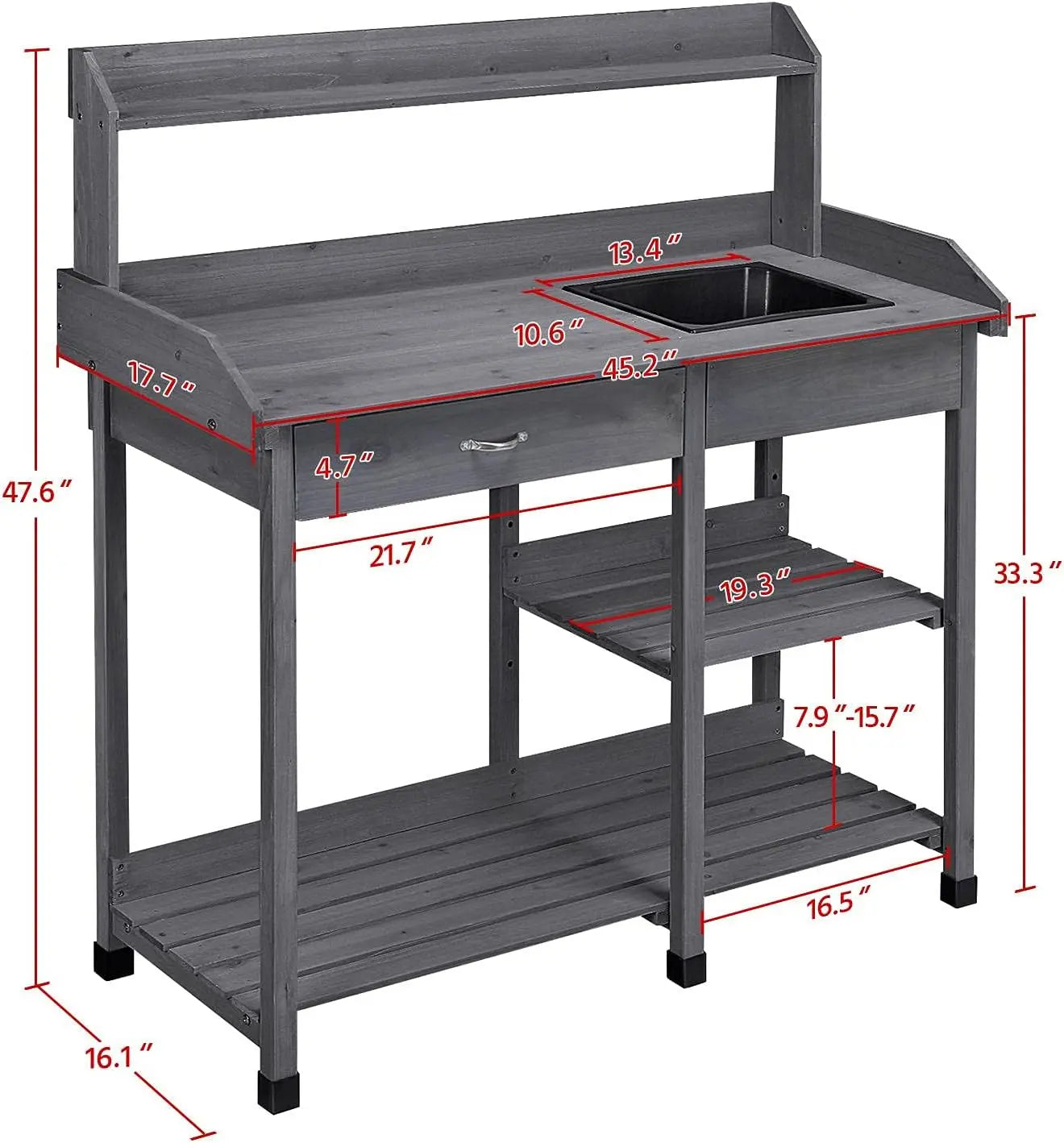 Outdoor Potting Bench Table - Gray