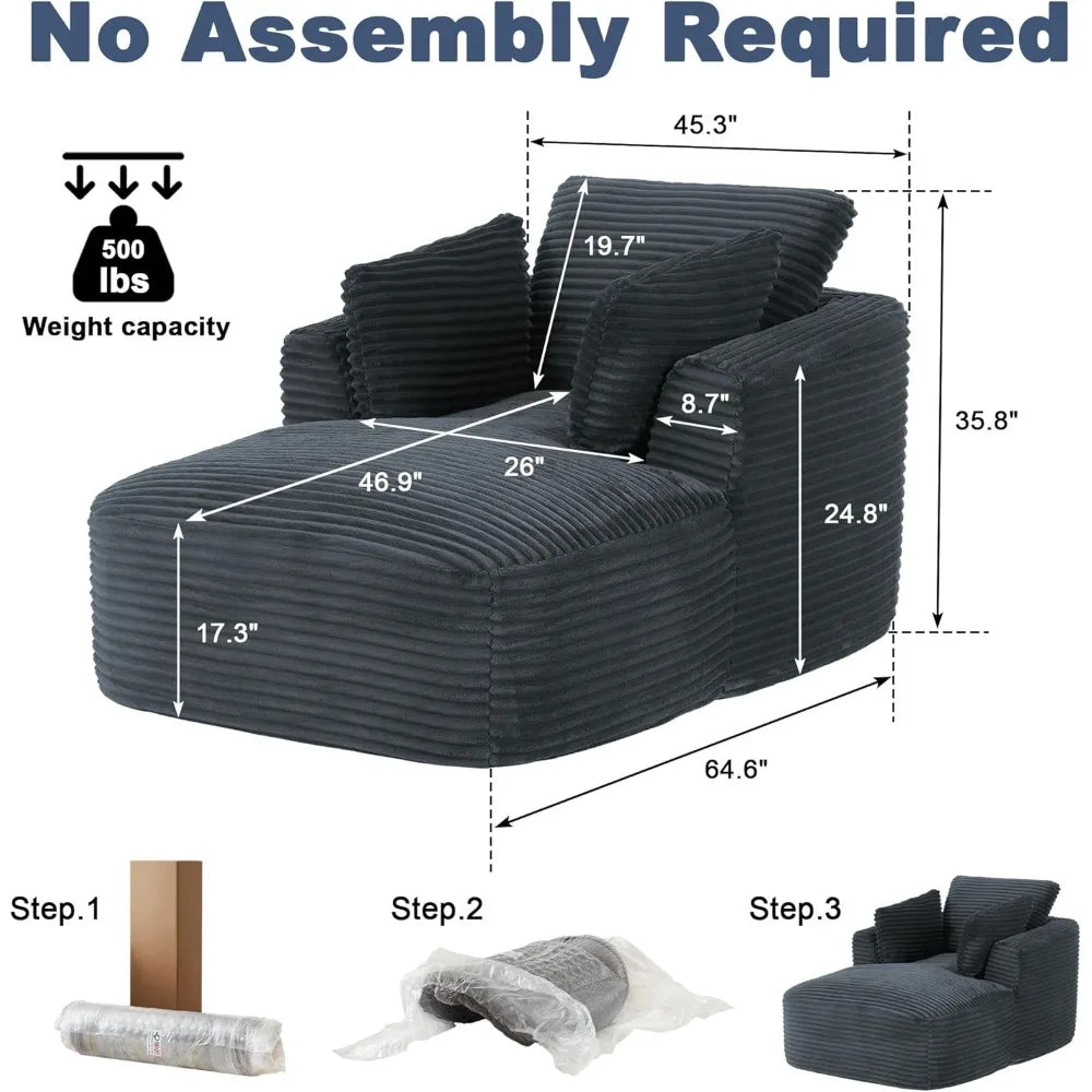 Oversized 65'' Corduroy Chaise Lounge Chair