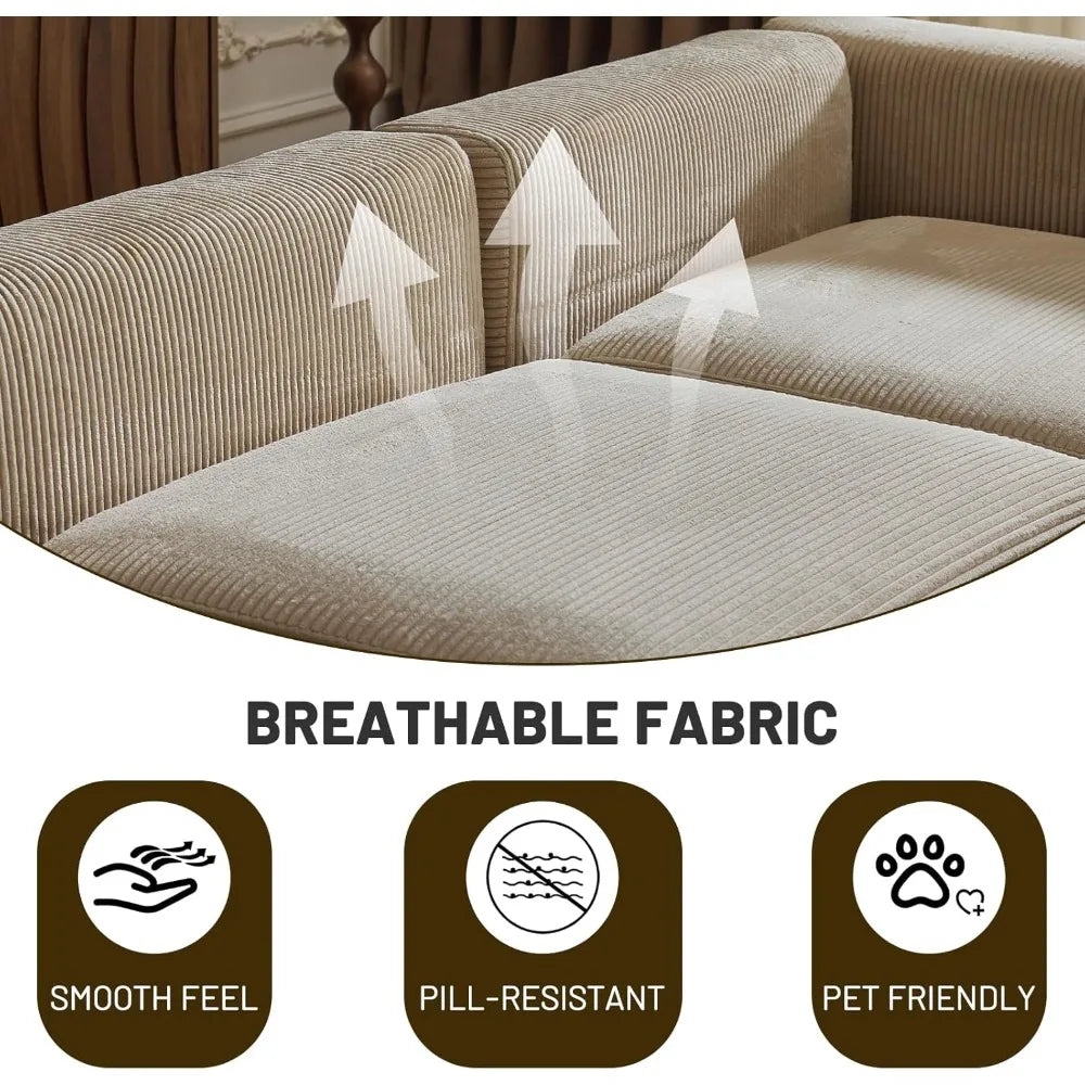 Contemporary L-Shaped Corduroy Sectional Sofa with Ottoman