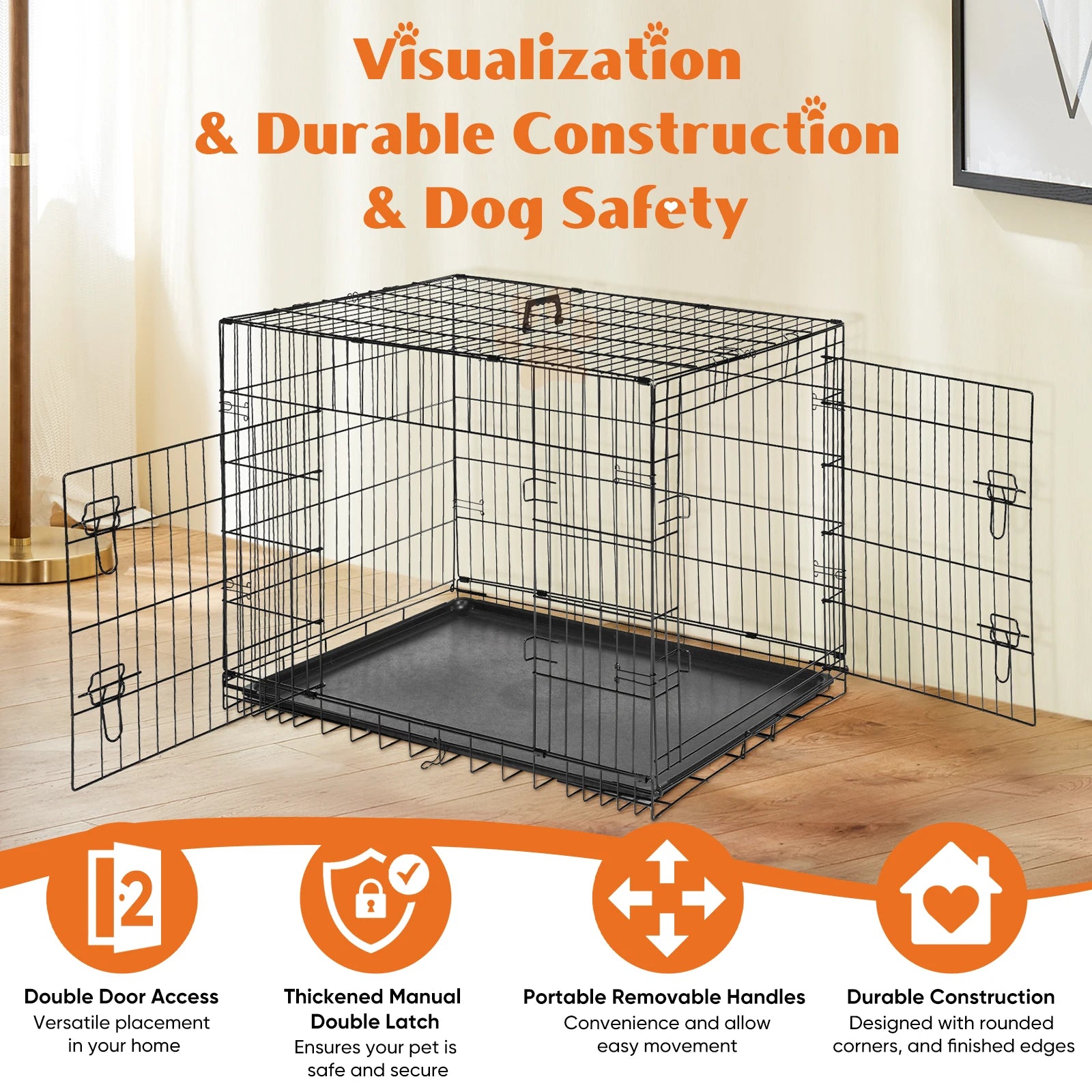 Double Door Folding Dog Cage