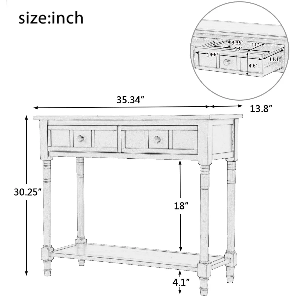 Wooden Console Table with Two Drawers and Bottom Shelf