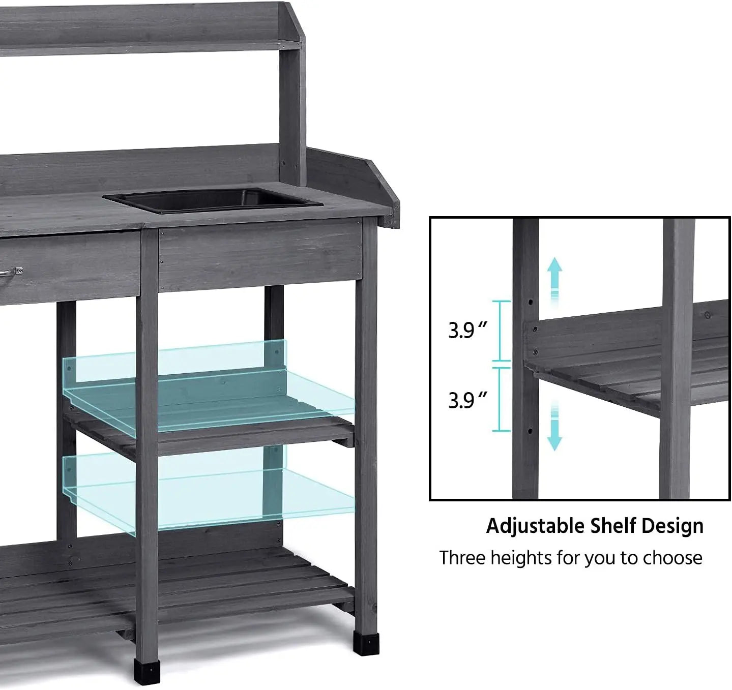 Outdoor Potting Bench Table - Gray