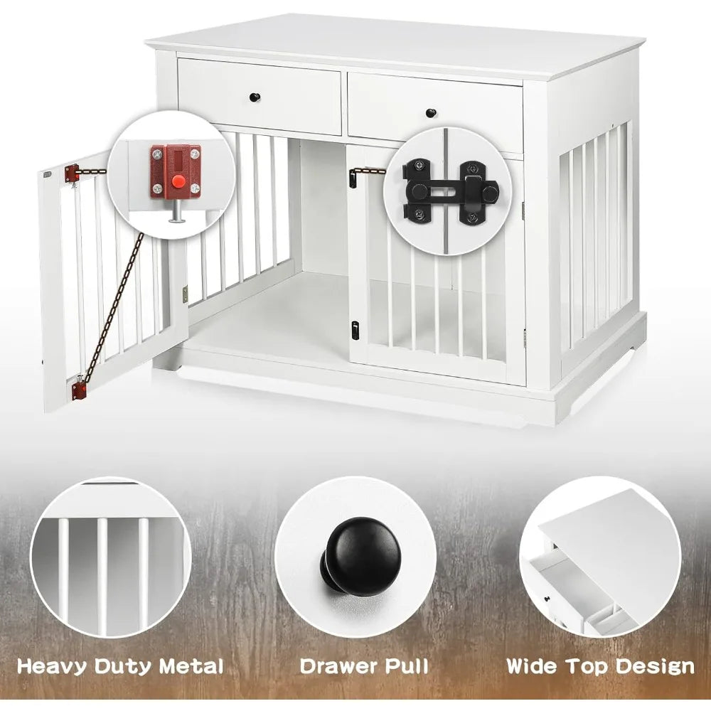 44 Inch Large Multi-functional Wooden Dog Kennel