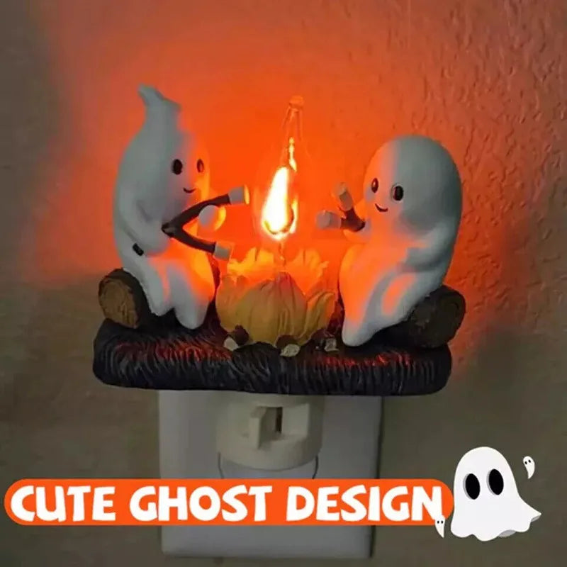 Adorable Ghost Roasting S'mores At Campfire Nightlight