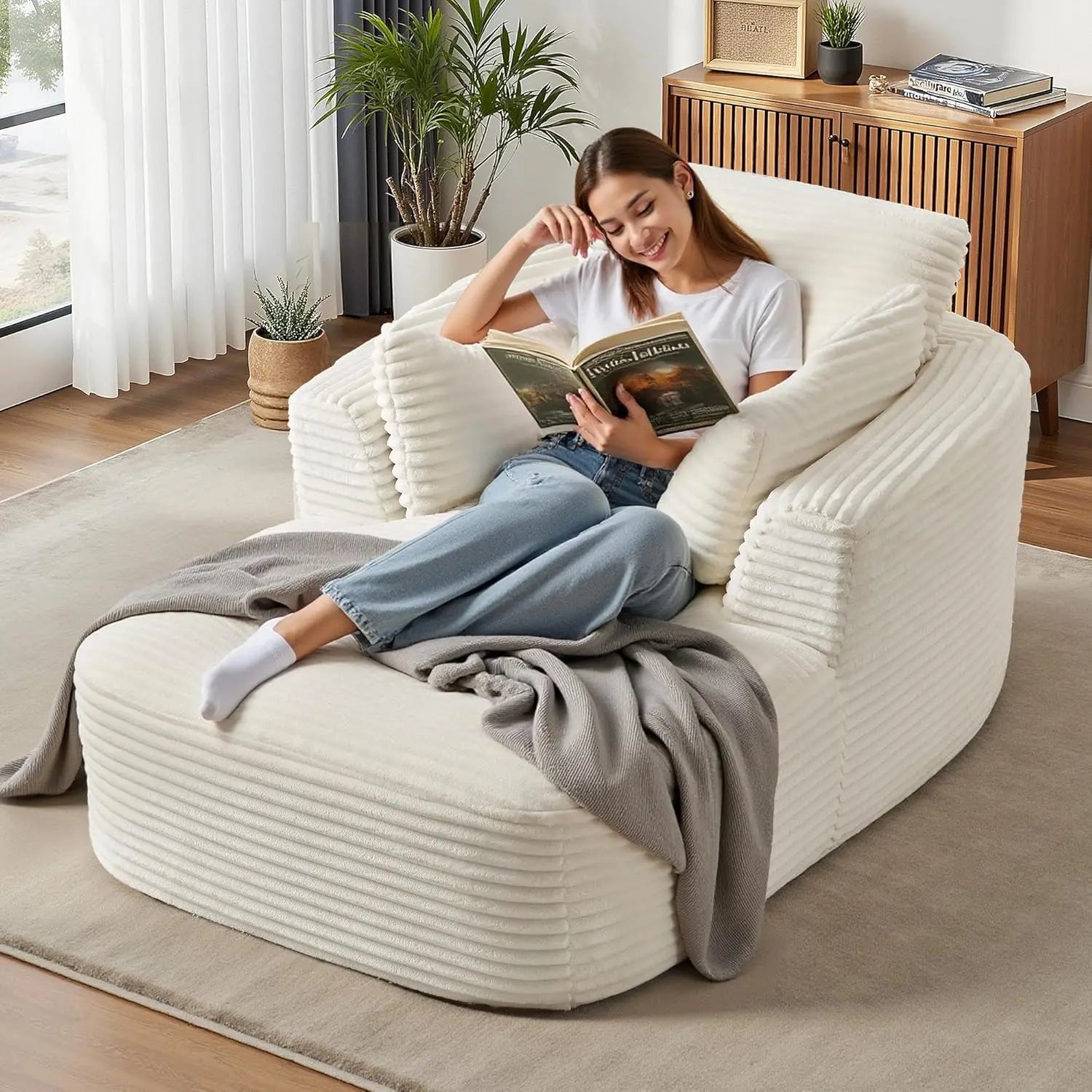 Oversized 65'' Corduroy Chaise Lounge Chair