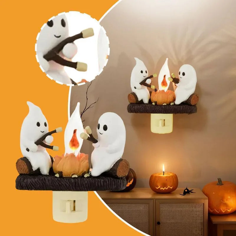 Adorable Ghost Roasting S'mores At Campfire Nightlight