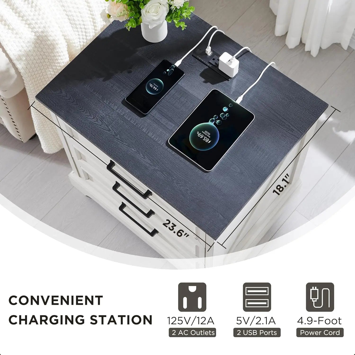 Farmhouse Nightstand with Charging Station