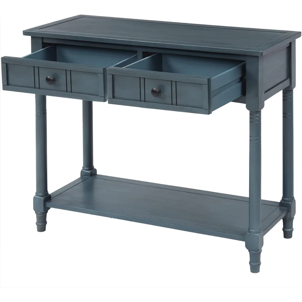 Wooden Console Table with Two Drawers and Bottom Shelf