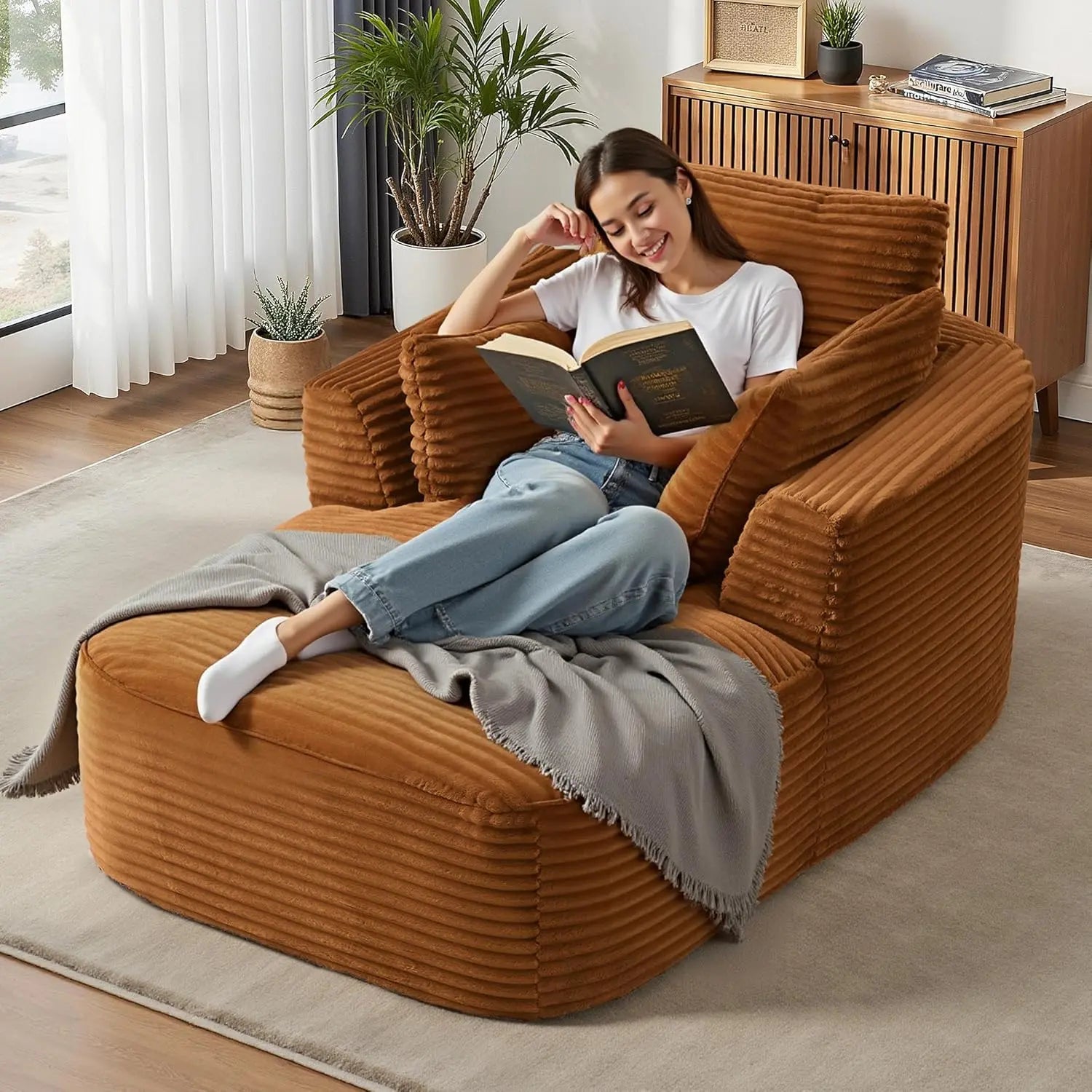 Oversized 65'' Corduroy Chaise Lounge Chair