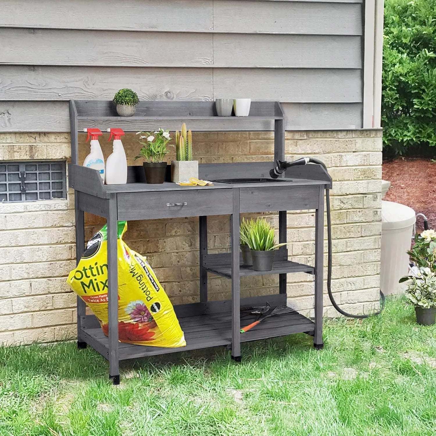 Outdoor Potting Bench Table - Gray