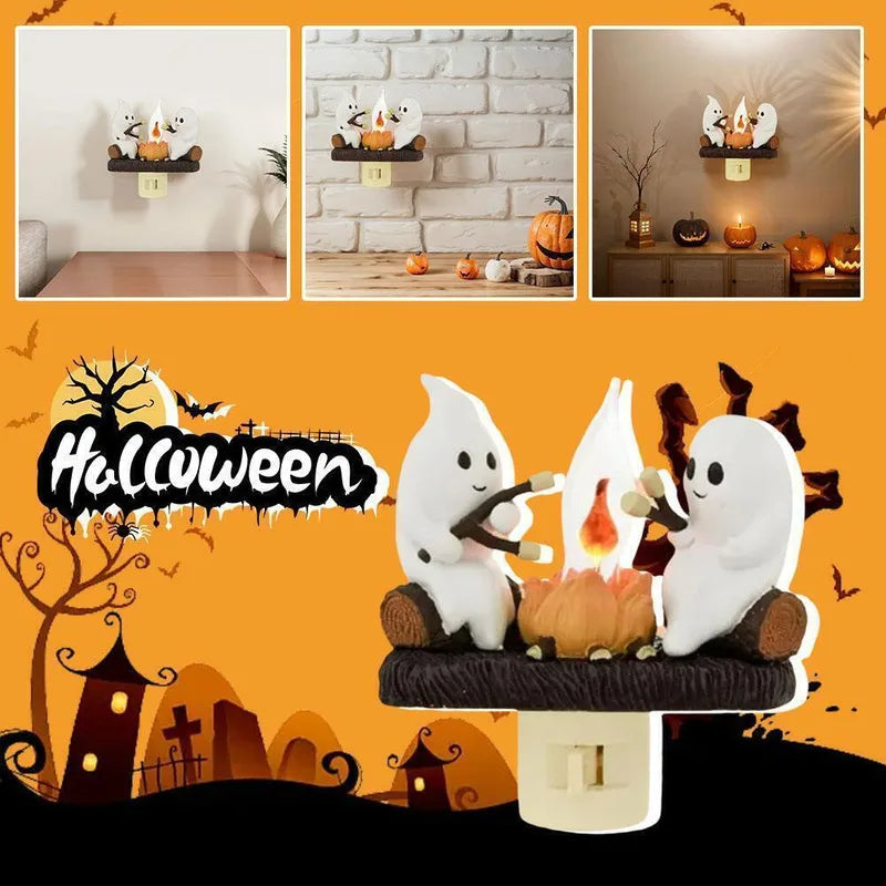 Adorable Ghost Roasting S'mores At Campfire Nightlight