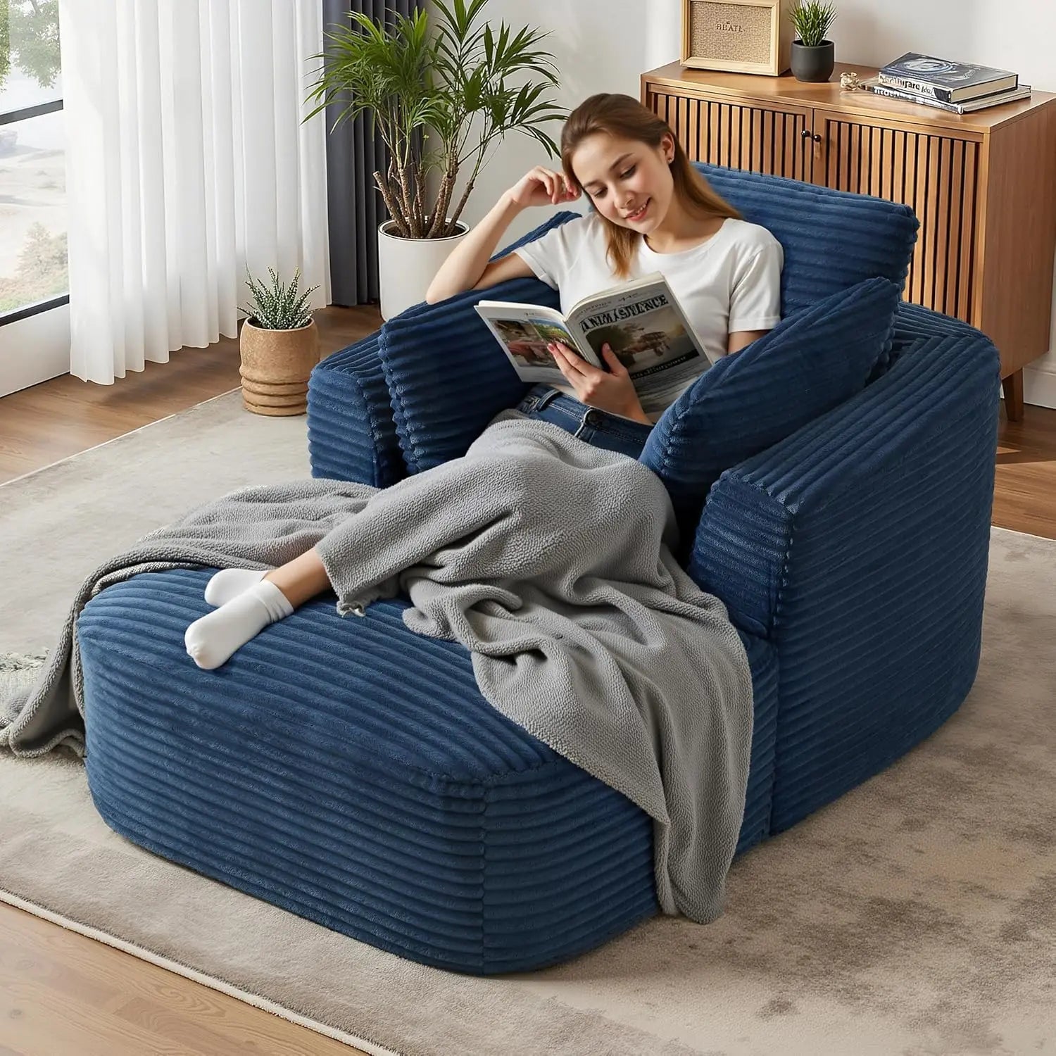 Oversized 65'' Corduroy Chaise Lounge Chair