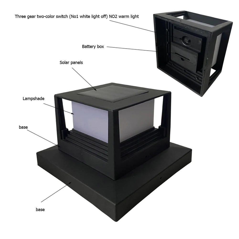 Solar Powered Outdoor Post Light Column Fence