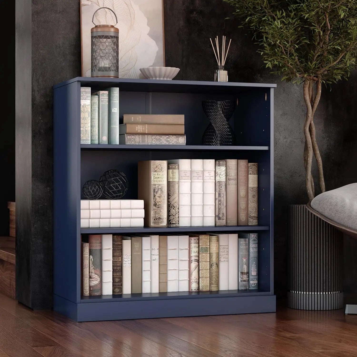 Solid Wood Bookcase - 3-Tier Floor Standing Bookshelf - 36" Short Storage Shelf