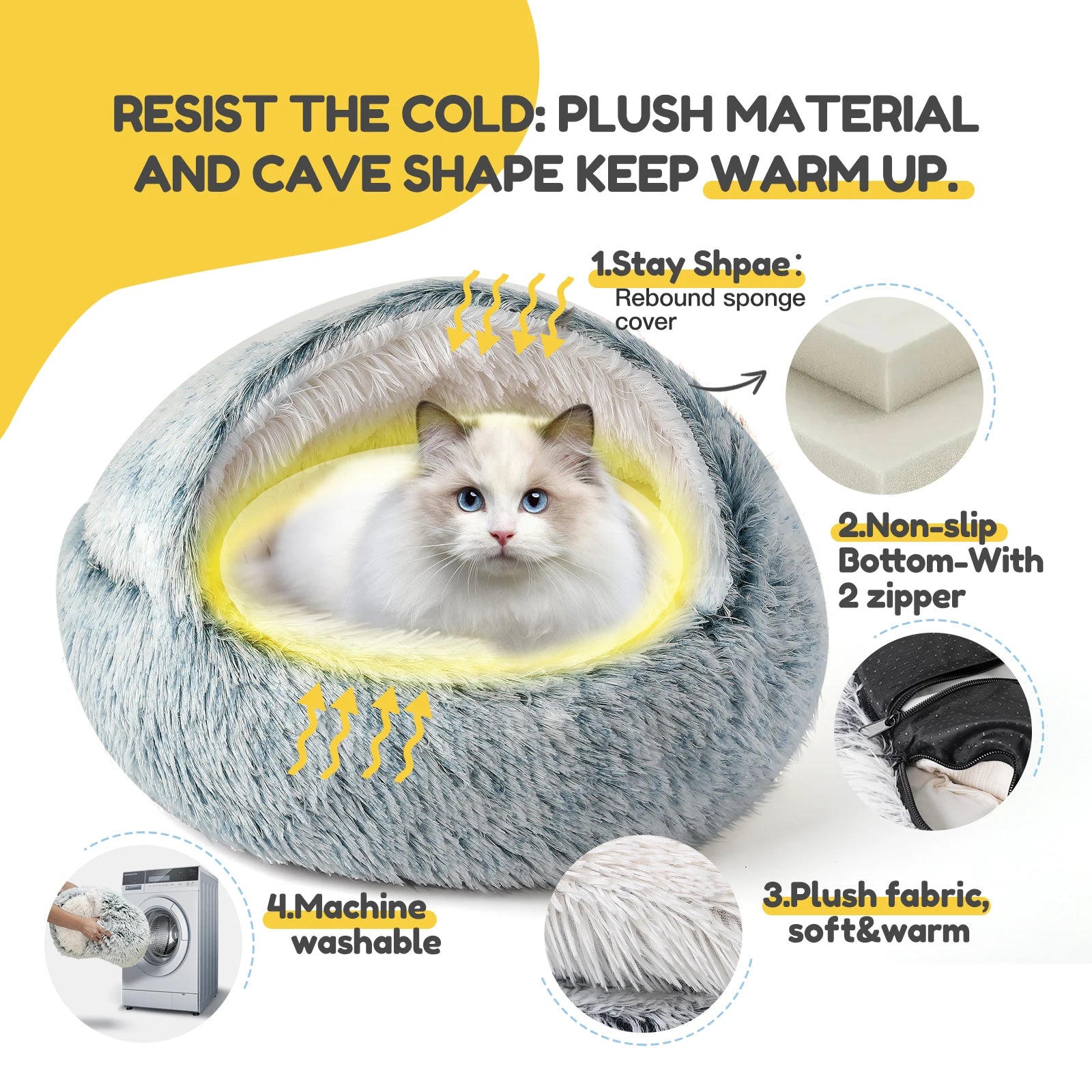 25'' Soft Comfortable Semi-enclosed Cat/Dog Nest