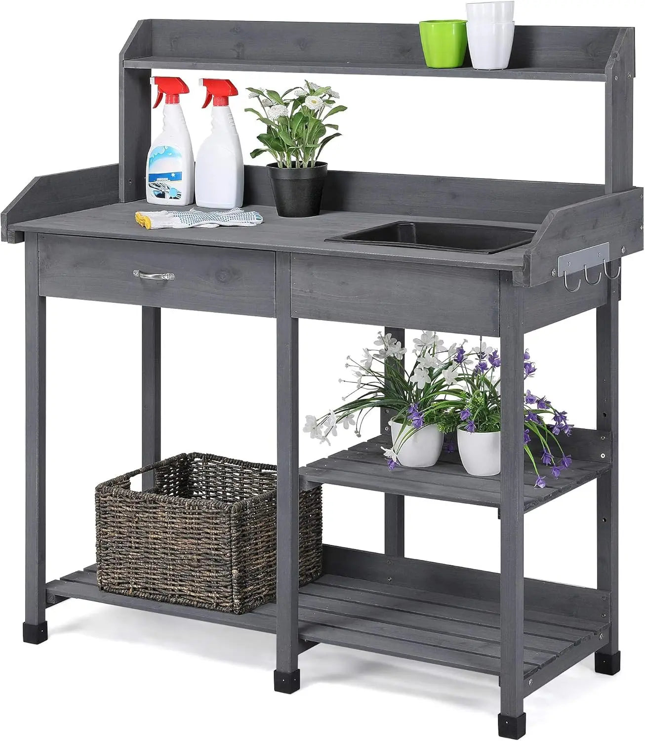 Outdoor Potting Bench Table - Gray