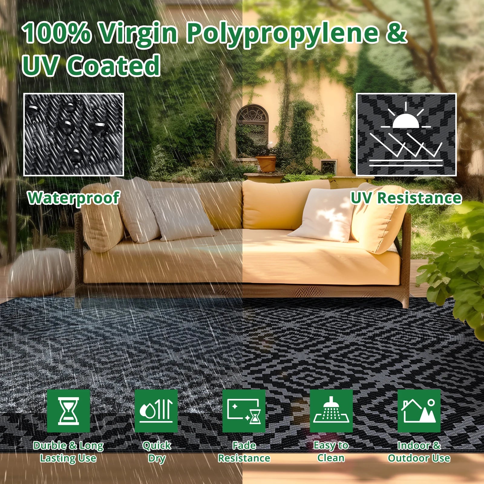 6x9FT Reversible Outdoor Rug