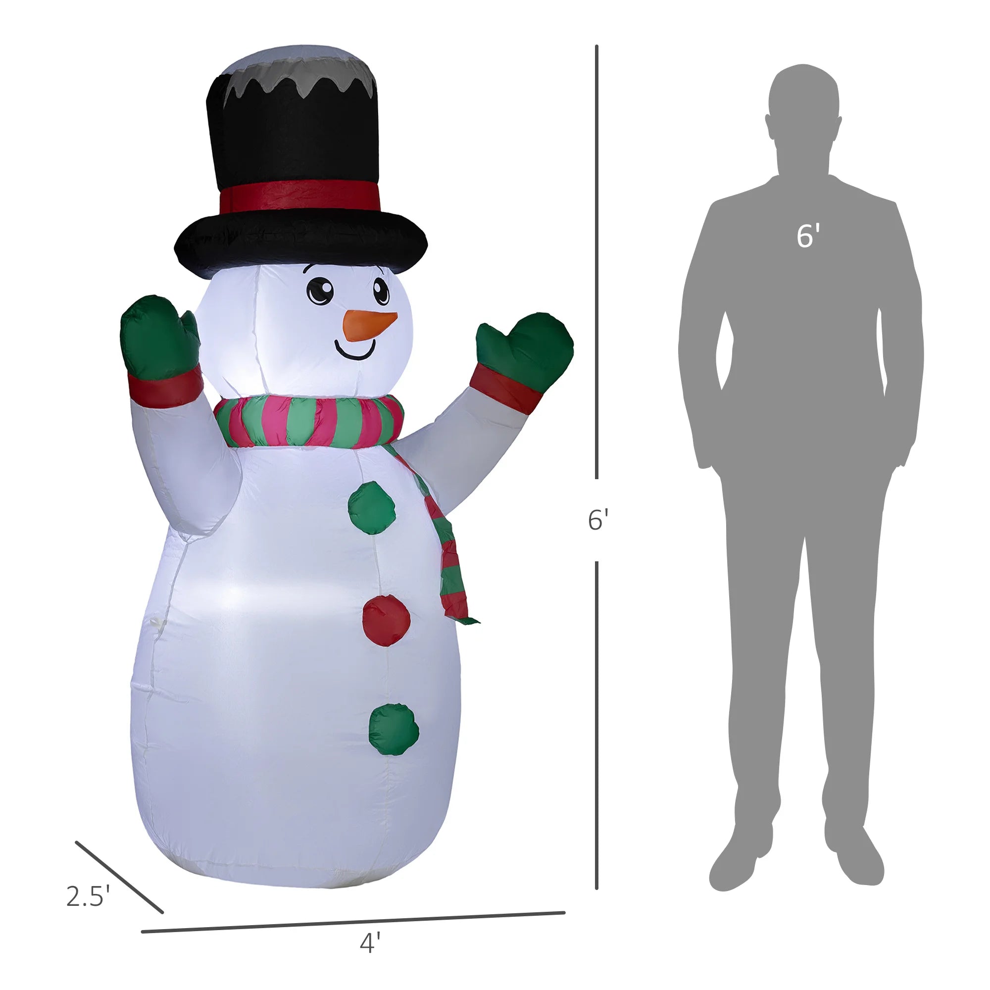Outsunny 6' Christmas Inflatable Snowman with Led Lights for Indoor Outdoor