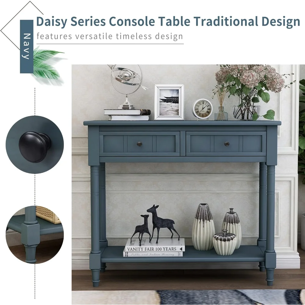 Wooden Console Table with Two Drawers and Bottom Shelf
