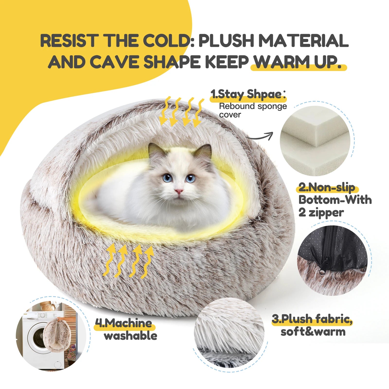 25'' Soft Comfortable Semi-enclosed Cat/Dog Nest