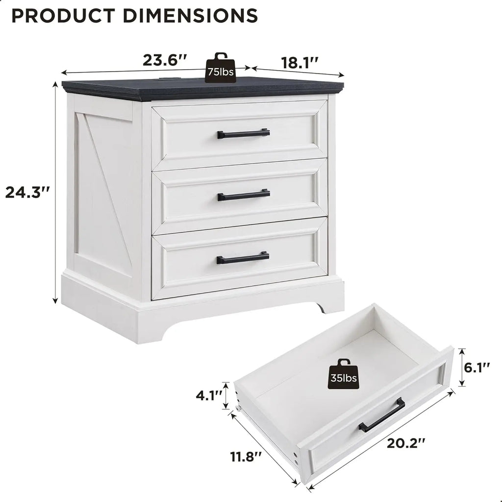 Farmhouse Nightstand with Charging Station