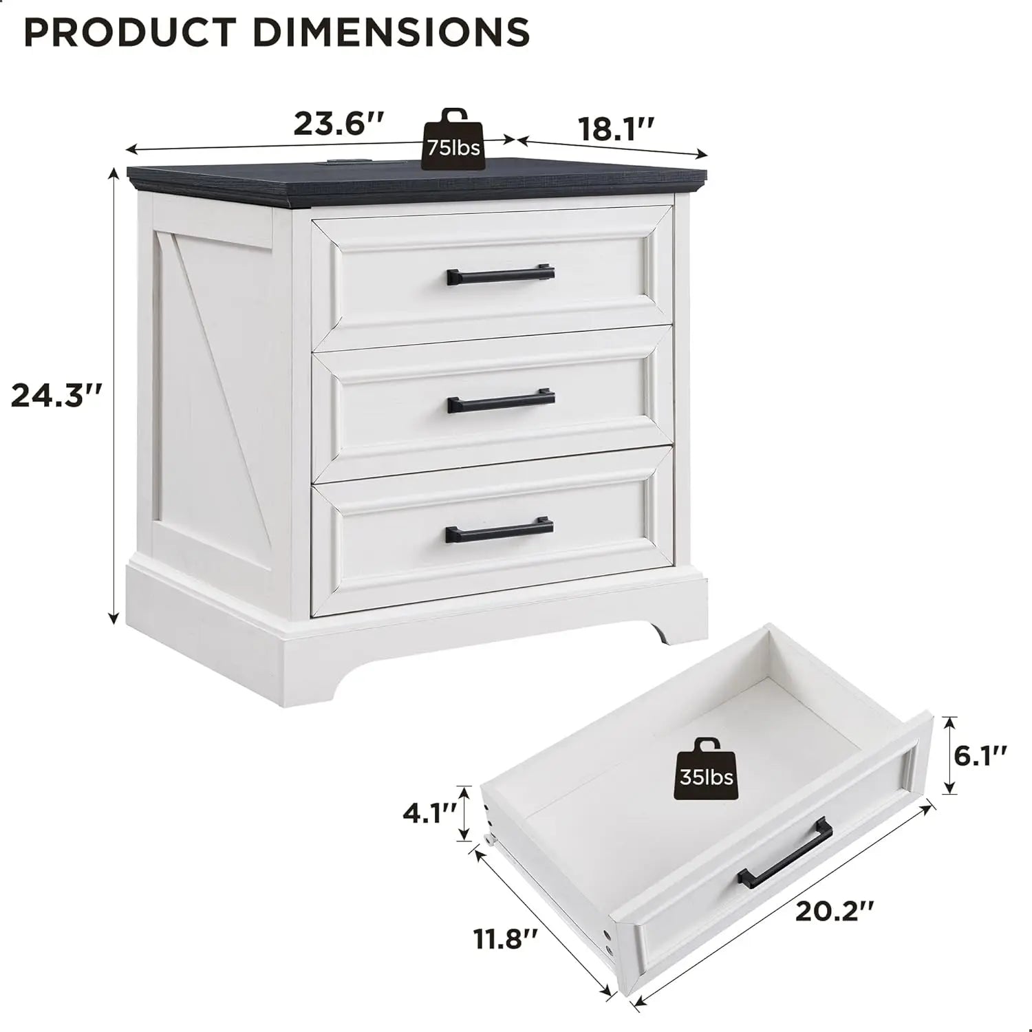 Farmhouse Nightstand with Charging Station