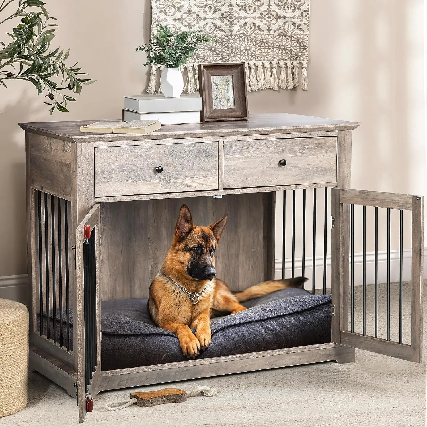 44 Inch Large Multi-functional Wooden Dog Kennel
