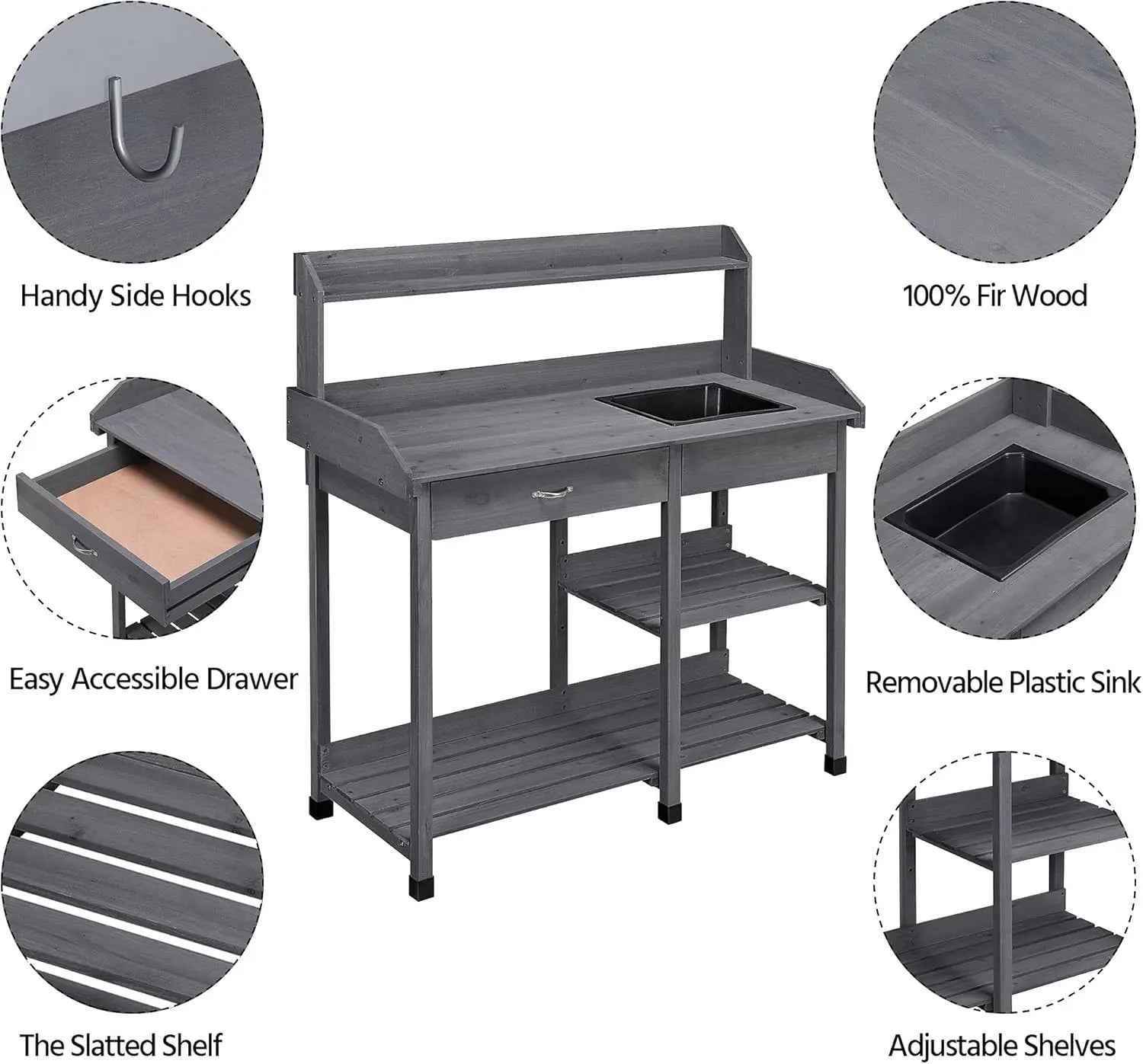 Outdoor Potting Bench Table - Gray