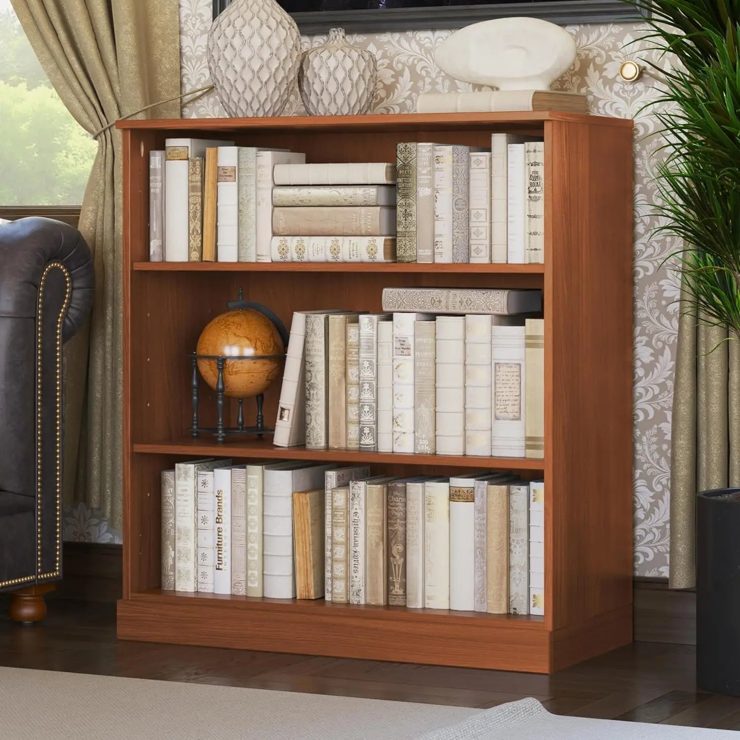 Solid Wood Bookcase - 3-Tier Floor Standing Bookshelf - 36" Short Storage Shelf